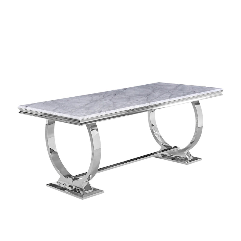 Mesa de jantar moderna com base em U de metal inoxidável