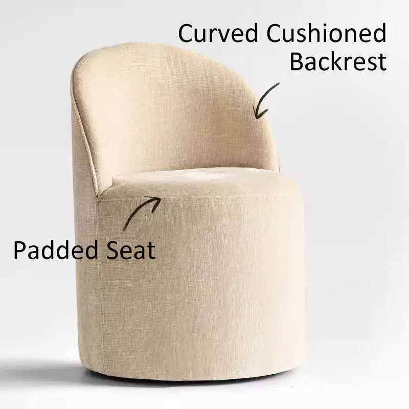 Conjunto de jantar moderno para 6 pessoas, mesa redonda com pé central, cadeiras giratórias tipo barril com rodas, chenille texturizado - Panipeachy