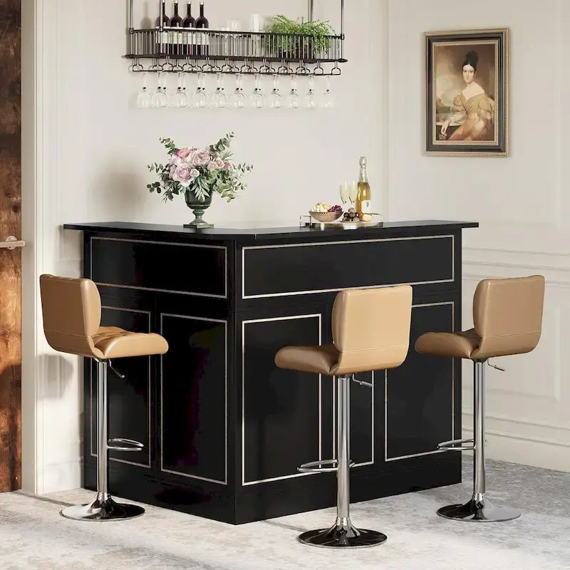 Meuble-bar en L avec porte-verres à pied pour bar à domicile