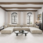 Großes modulares U-förmiges Ecksofa aus Cord mit 4 Sitzplätzen, 2 Hockern und 5 Kissen