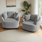 2er-Set übergroßer Cord-Sessel mit Drehfunktion, 43 W, und Kissen