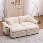 2-Sitzer-Sofa mit 2 Sitzkissen, 2 Kissen und 2 Hockern, bequemes Sofa - tiefes Sofa fürs Wohnzimmer, modulares Sofa