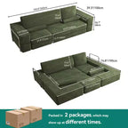 Veranderbare modulaire wolkenbank, comfortabele corduroy hoekbank met diepe zitting en hoge kussens, eenvoudig te monteren
