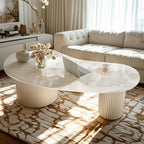 Minimalistische standaard witte ovale salontafel met 2 laden