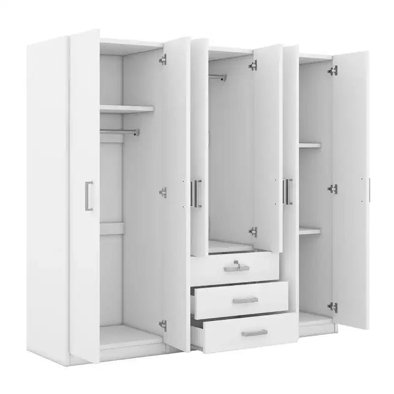 Guarda-roupa de madeira com 6 portas e gavetas para quarto