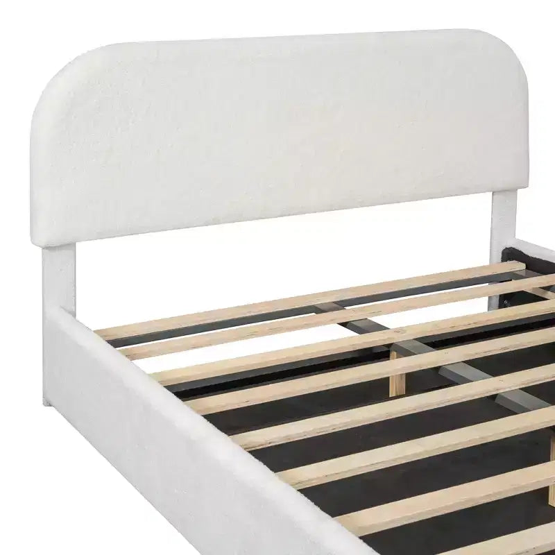 Gestoffeerd queensize bed met opbergruimte en liftmechanisme - wit