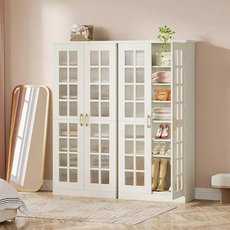 Hoher Schuhschrank von Lantine mit Türen, Schuhaufbewahrung mit 8 Ebenen und verstellbaren Einlegeböden, moderner Schuhschrank für Flur, Kleiderschrank und Wohnzimmer, Weiß