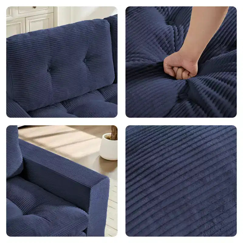 Rozkładana sofa-futon Mjkone 2 w 1 o szerokości 71', tapicerowana tkaniną sztruksową, z pikowanymi guzikami, dwuosobowa sofa z funkcją spania, oszczędzająca miejsce