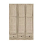 Armadio in rattan Famapy con 3 cassetti e 3 ante traspiranti in rattan, armadio alto in stile rustico per camera da letto