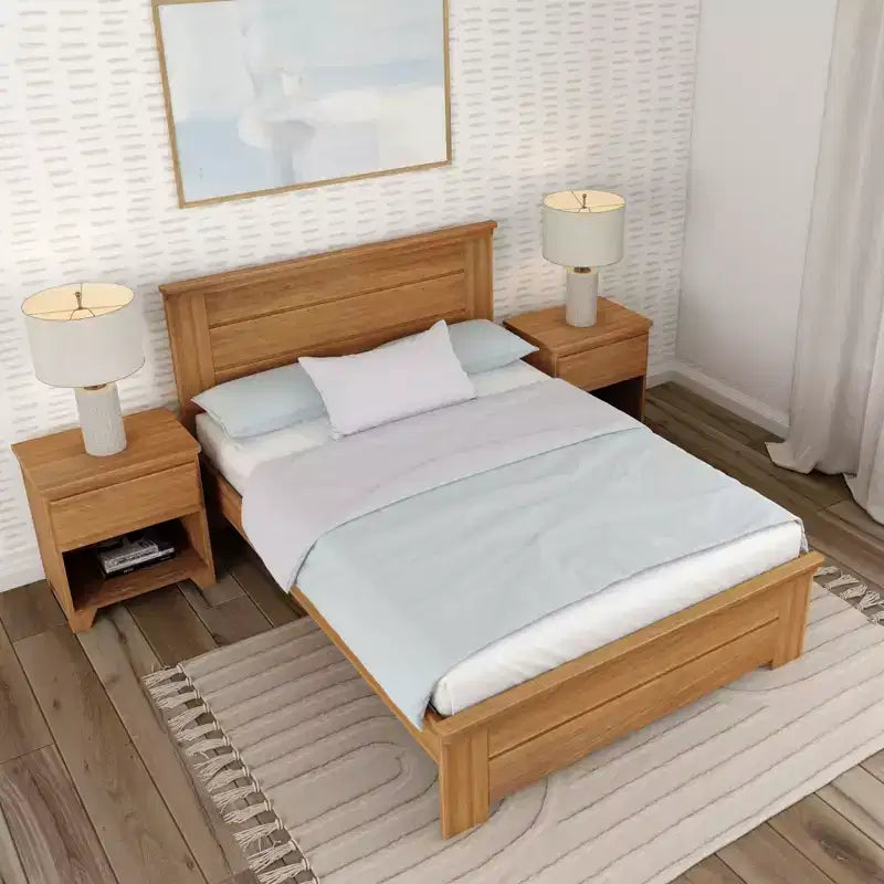 Cadre de lit double de style champêtre Plank+Beam avec tête de lit, lit plateforme en bois massif