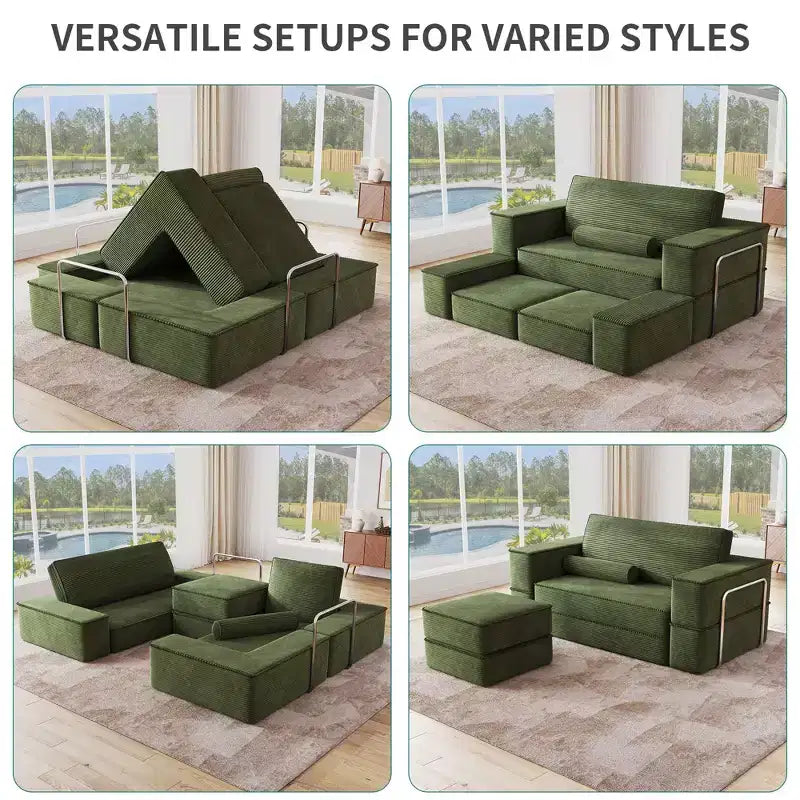 Veranderbare modulaire wolkenbank, comfortabele corduroy hoekbank met diepe zitting en hoge kussens, eenvoudig te monteren
