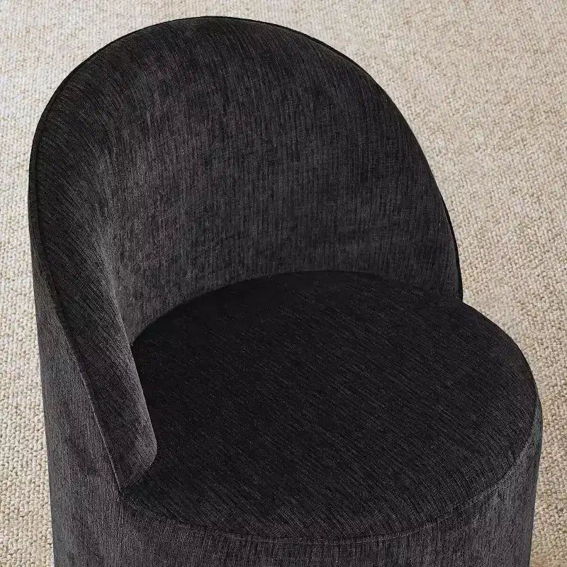 Conjunto de jantar moderno para 6 pessoas, mesa redonda com pé central, cadeiras giratórias tipo barril com rodas, chenille texturizado - Panipeachy