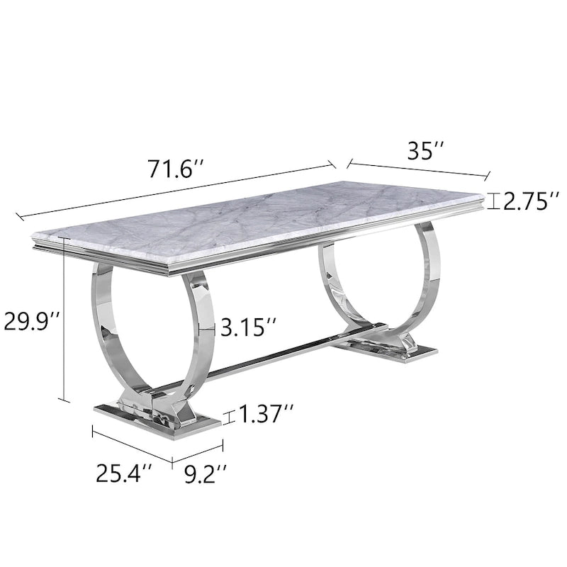 Mesa de jantar moderna com base em U de metal inoxidável
