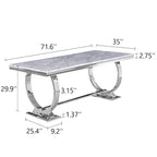 Mesa de jantar moderna com base em U de metal inoxidável