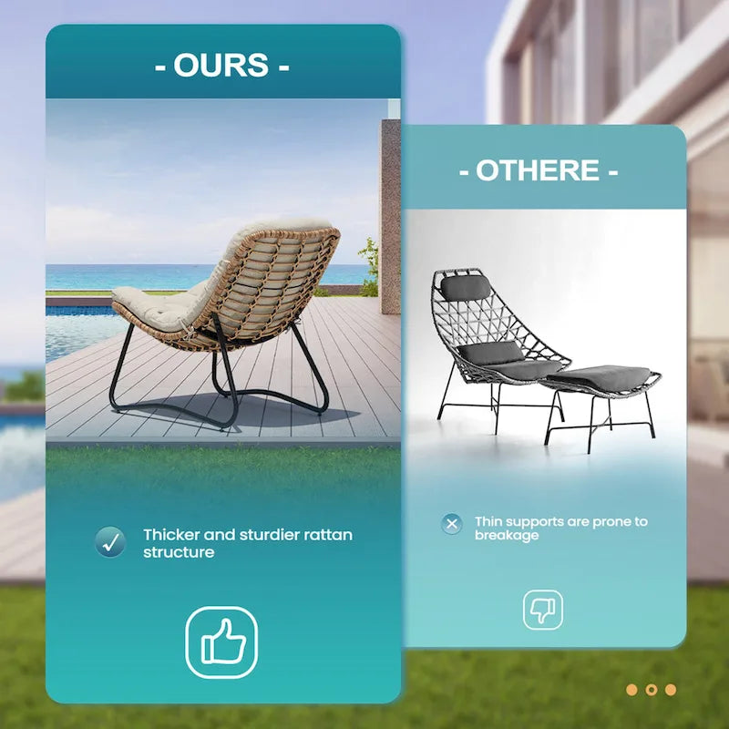Fauteuils Papasan d’extérieur avec coussin en rotin PE, fauteuils confortables pour terrasse avec table d’appoint