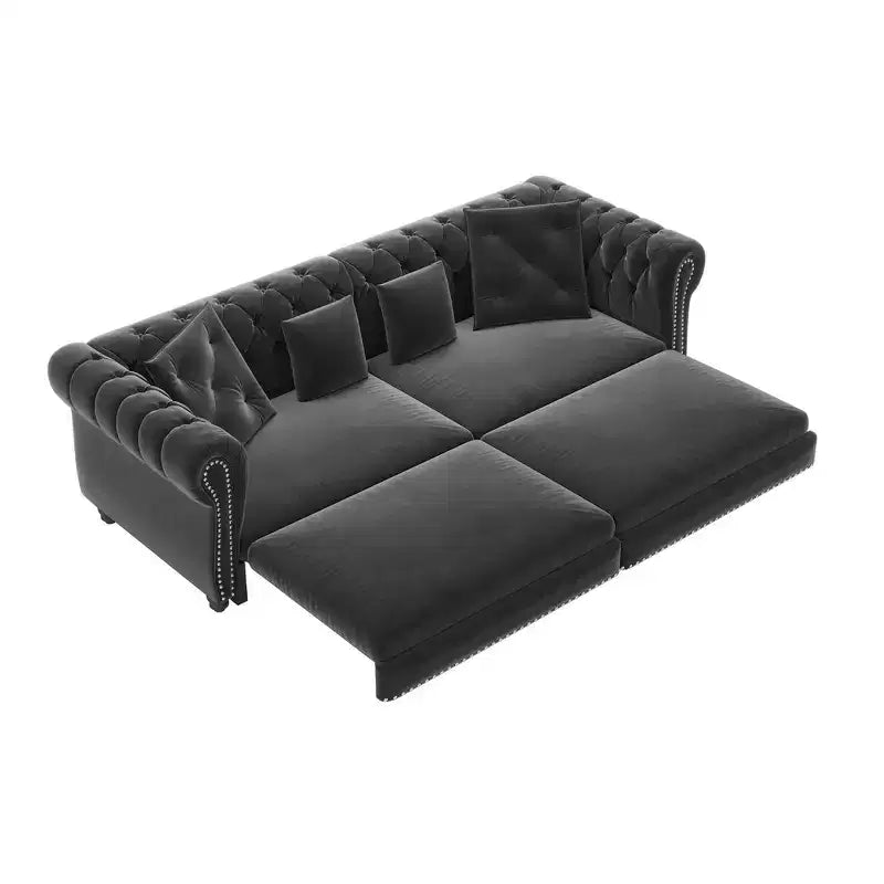 Whisen Schlafsofa aus Samt, 3-in-1, King Size, ausziehbar und umwandelbar, mit beweglichem Ottomanen, gestepptes Design