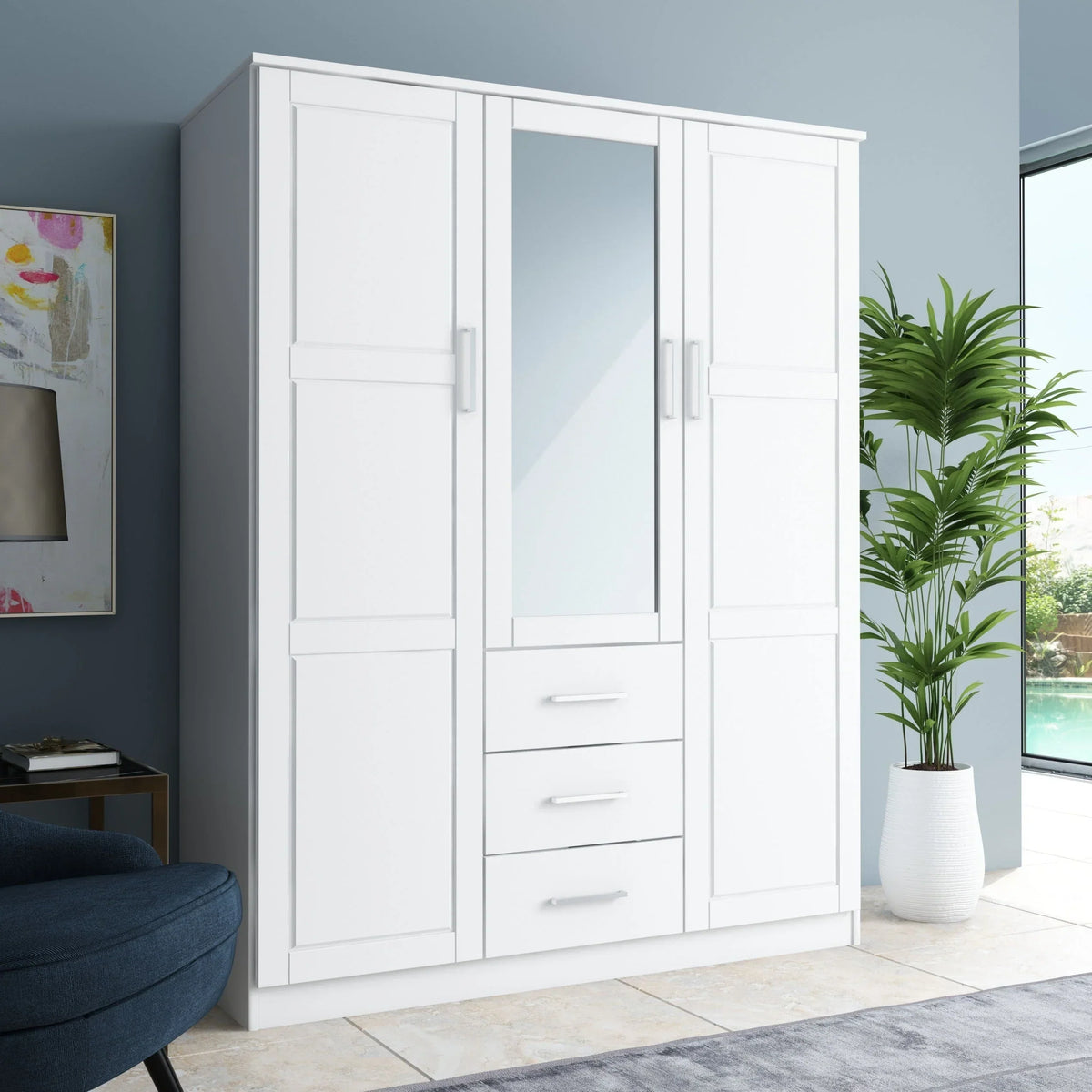 Palace Imports Cosmo Kleiderschrank mit 3 Türen aus 100 % Massivholz und Türen aus Massivholz oder mit Spiegel