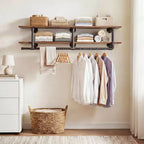 Besiost 2-Tier Clothing Rack with Hanging Rod, Clothing Shelves with Top Shelf