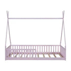 Kinder-Bodenbett, Zeltbett in Einzelbettgröße, Montessori-Bodenbett mit Lattenrost und Schutzgittern, Bettrahmen aus Holz in Hausform für Jungen und Mädchen
