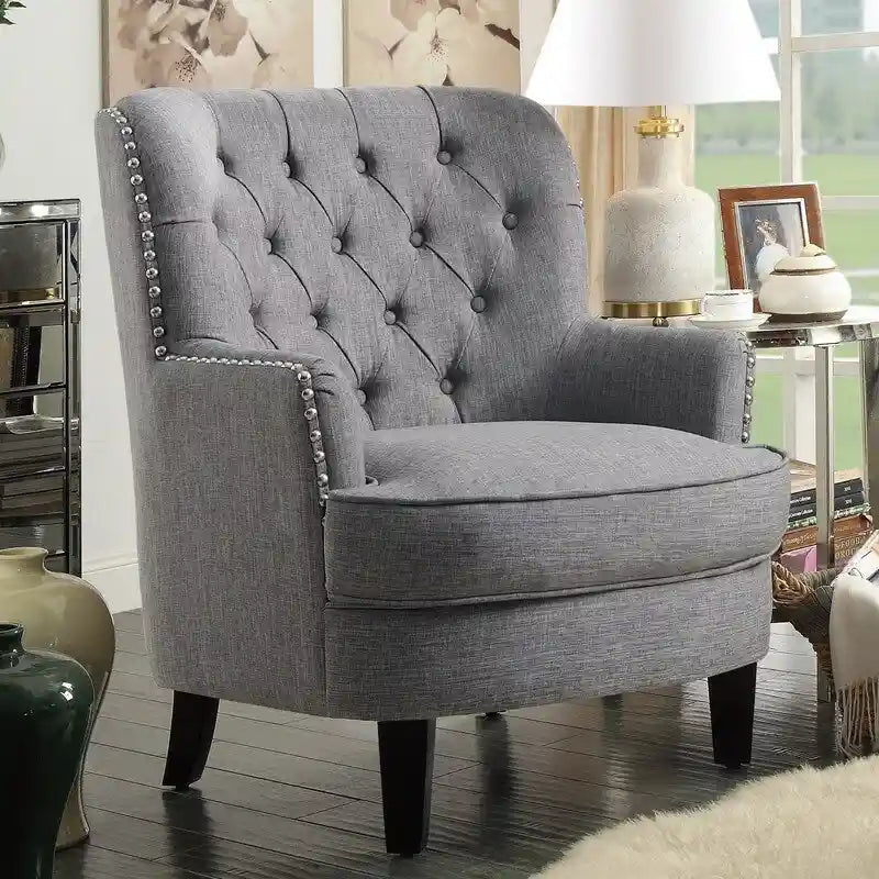 Moser Bay Mignon Velvet / Linen 30 Wide Tufted Wingback Accent Chair