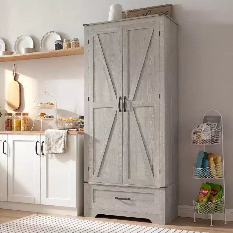 Dispensa HOMCOM in stile rustico da 72 con ante a fienile, mobile alto da cucina con ripiani regolabili e cassetto