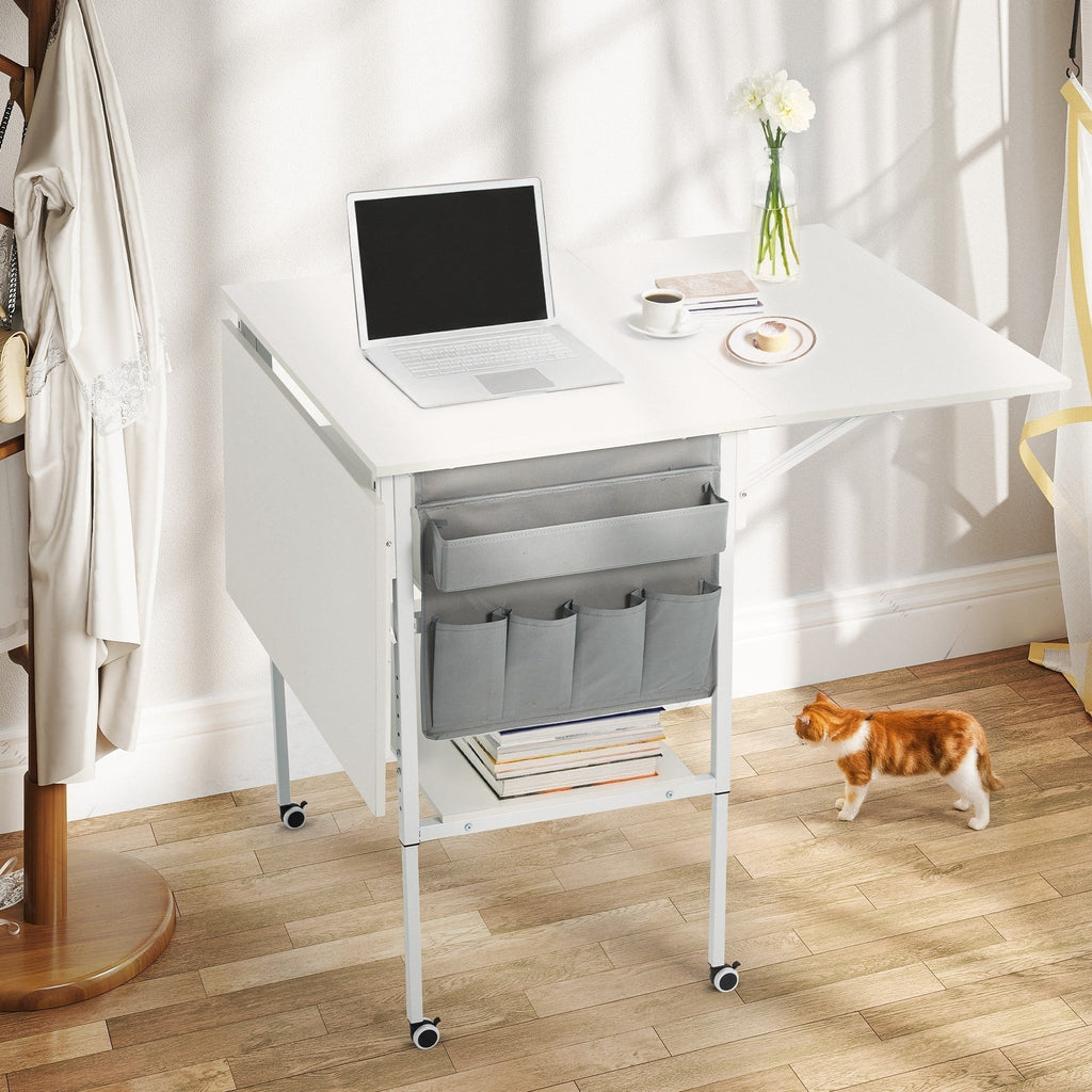 Table d’activités réglable en hauteur avec étagères de rangement, table de découpe pliante et mobile pour bureau à domicile, couture ou loisirs créatifs