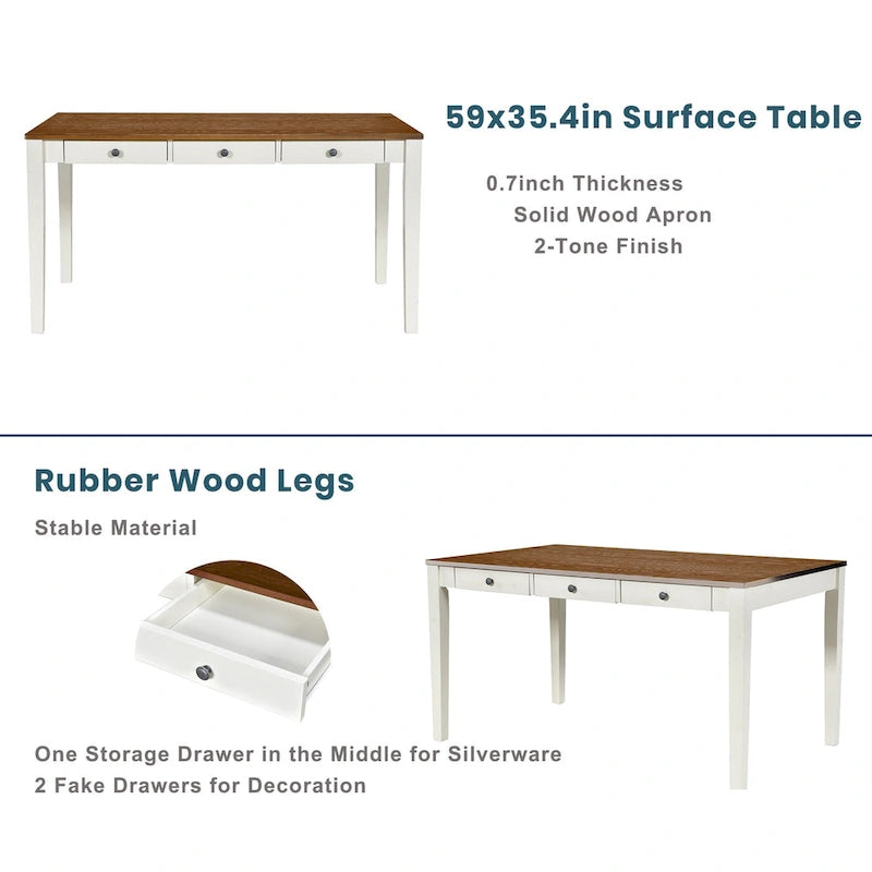 Ensemble de salle à manger en bois de 6 pièces avec 4 chaises et un banc, table avec tiroir