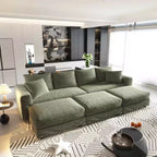 102.4 Plüschiges Cord-Schlafsofa für 4 Personen mit Hockern - Grün