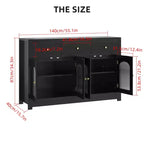 Credenza contenitore stretta da 55 pollici con 3 cassetti e 4 ante per cucina, sala da pranzo e soggiorno