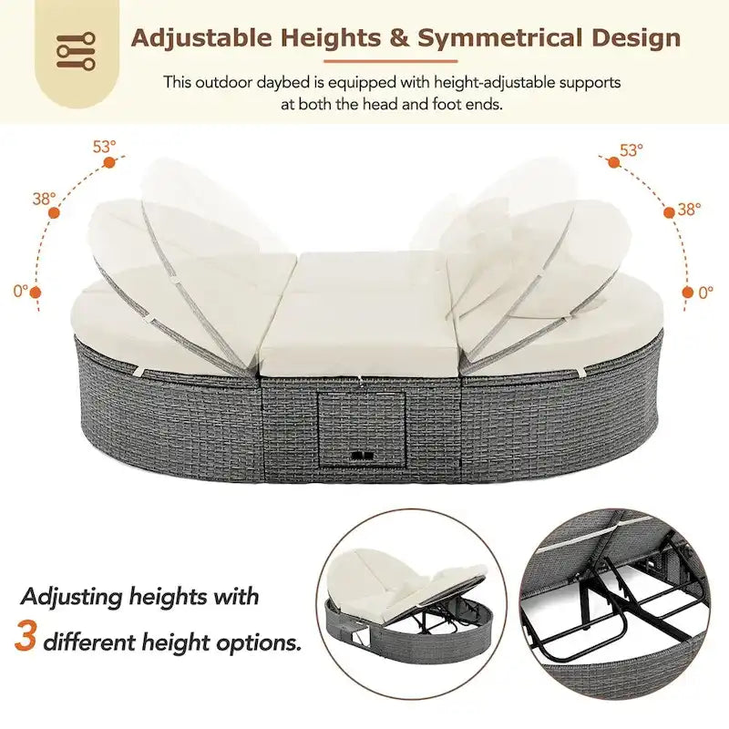 Outdoor-Sonnenliege für die Terrasse, Daybed für 2 Personen mit Sitzkissen und Kissen