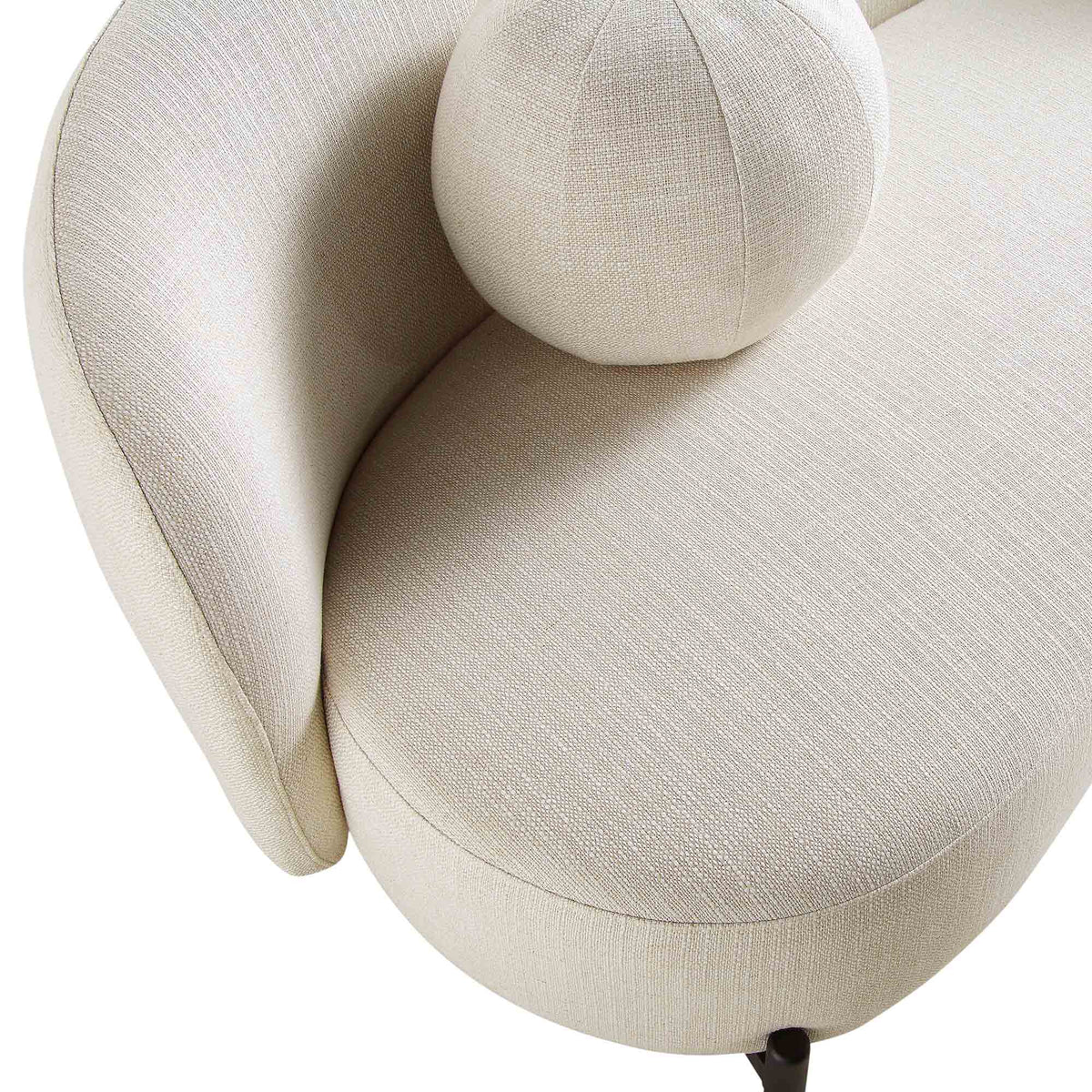 Gebogenes 3-Sitzer-Sofa mit kugelförmigen Kissen, beige Leinenmischung