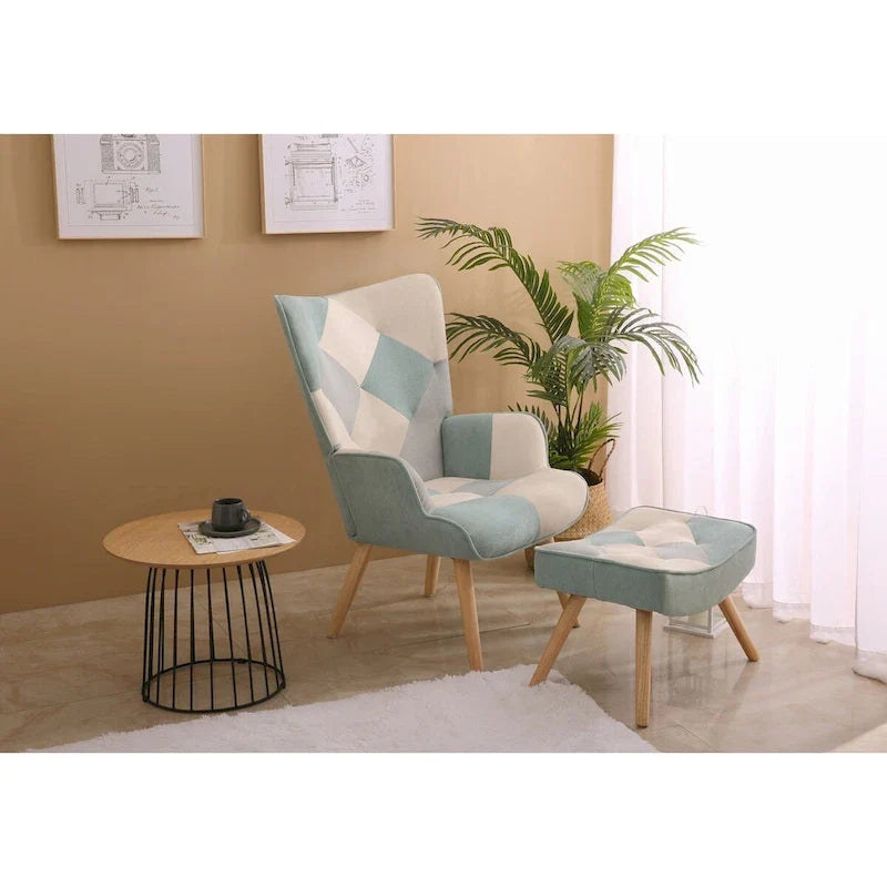 Akzentstuhl mit Hocker, Wohnzimmer-Stuhl- und Hocker-Set, bequemer Beistellsessel für das Schlafzimmer, kreativ zusammengesetzter Stoffbezug