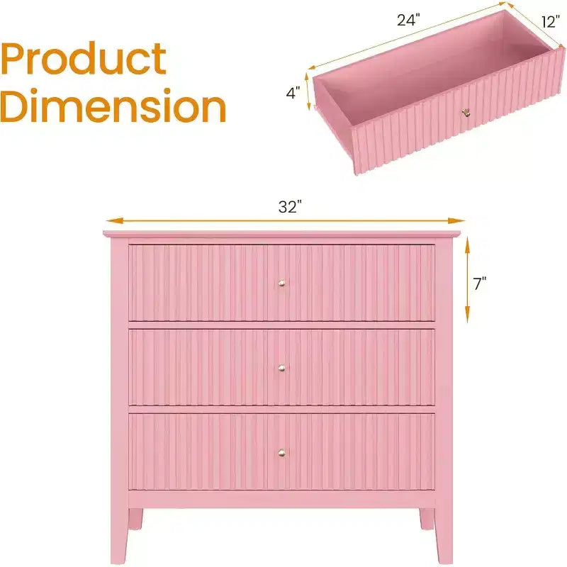 Heynemo Kommode mit 3 Schubladen, lackierter, 30 Zoll hoher Nachttisch aus Holz mit Stauraum, breite moderne Kommode mit kugelgelagerten Schienen