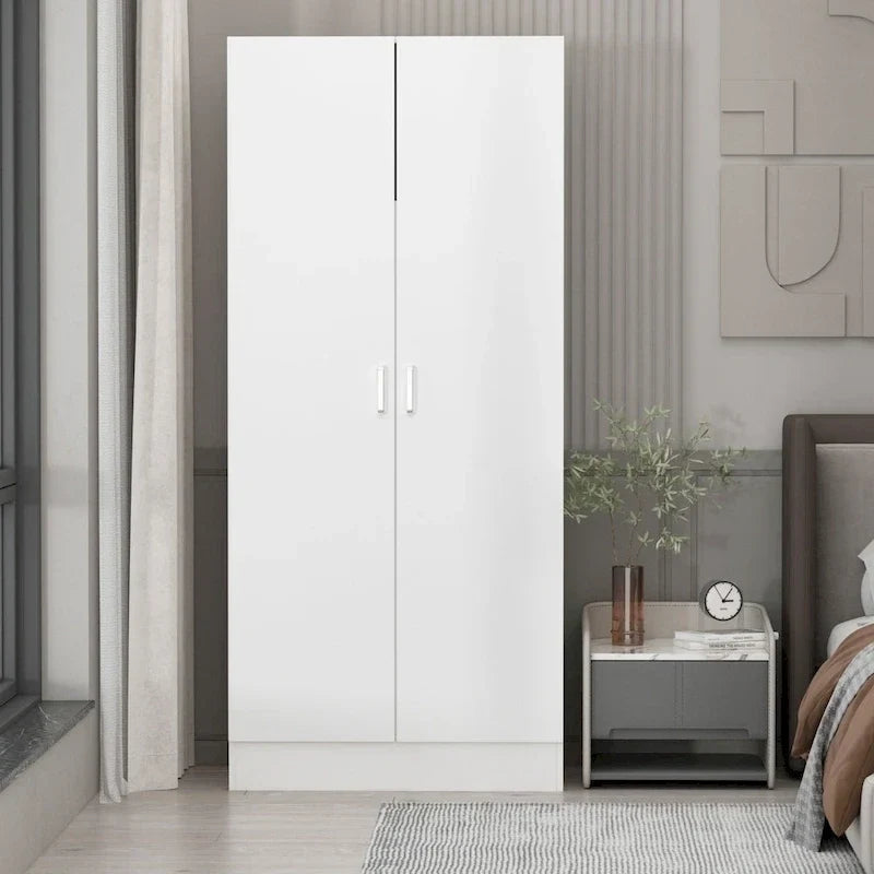 Armoire à deux portes autoportante pour chambre avec tringle à vêtements