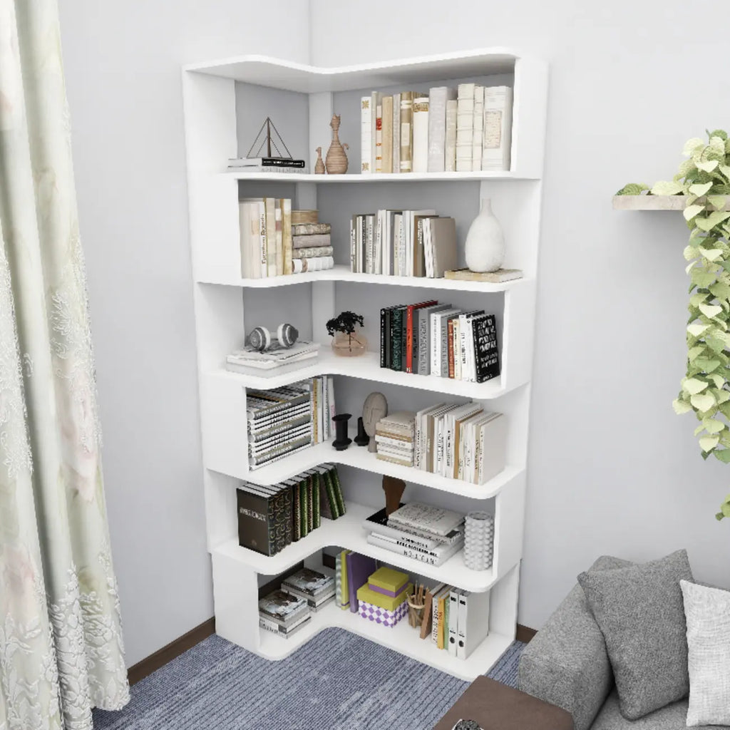 Libreria angolare in legno ingegnerizzato con 6 ripiani