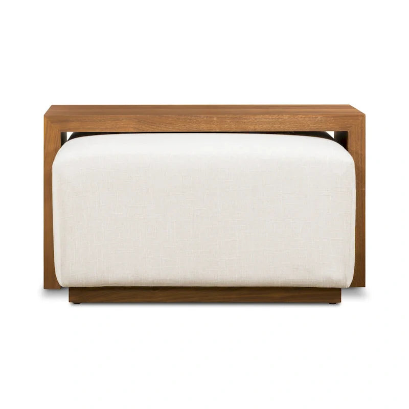 Pouf Jarmo Poly & Bark avec tablette en noyer réglable - cuir italien véritable pleine fleur