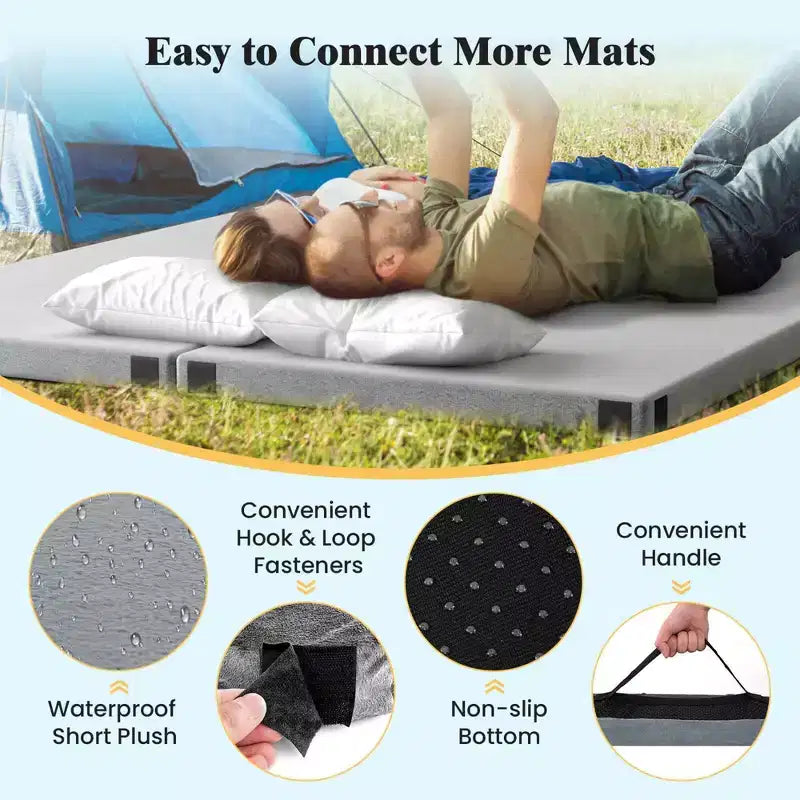 Costway-Campingmatratze aus Memory-Schaumstoff mit rutschfester Unterseite und Tragetasche, für Übernachtungen im Freien, Grau/Blau