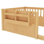 Lit au sol pour enfant Bellemave avec barrières surélevées et bibliothèque, cadre de lit Montessori en bois pour lit simple, pour filles et garçons