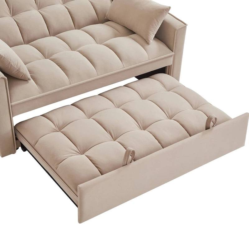Rozkładana sofa dwuosobowa 4 w 1 z podłokietnikami i kieszeniami do przechowywania, wielofunkcyjna pikowana sofa z regulowanym oparciem