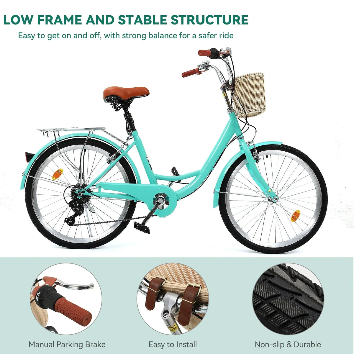 Moasis24/ 26 Cruiser-Fahrrad mit 7 Gängen, verstellbarer Tiefeinstieg, Pendlerfahrrad