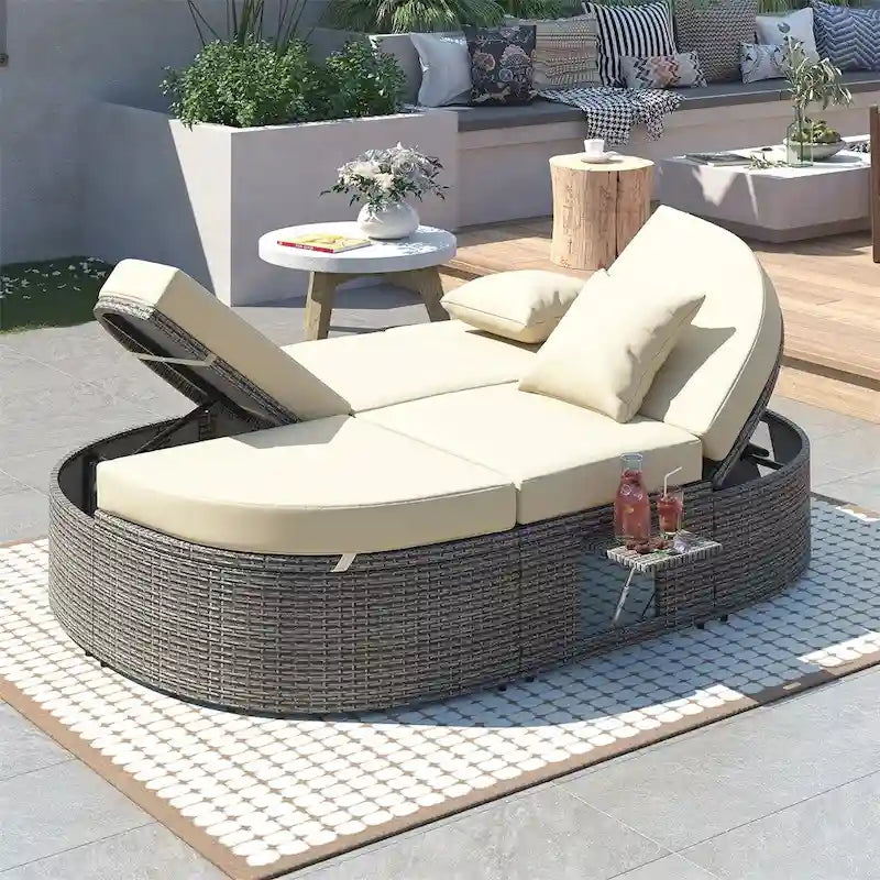 Outdoor-Sonnenliege für die Terrasse, Daybed für 2 Personen mit Sitzkissen und Kissen