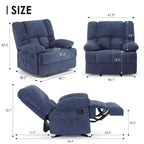 Blauwe extra grote relaxfauteuil met schommelfunctie en chenillebekleding