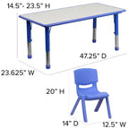 Conjunto Emma and Oliver de mesa retangular de atividades em plástico, com altura ajustável, 23.625W x 47.25L e 6 cadeiras