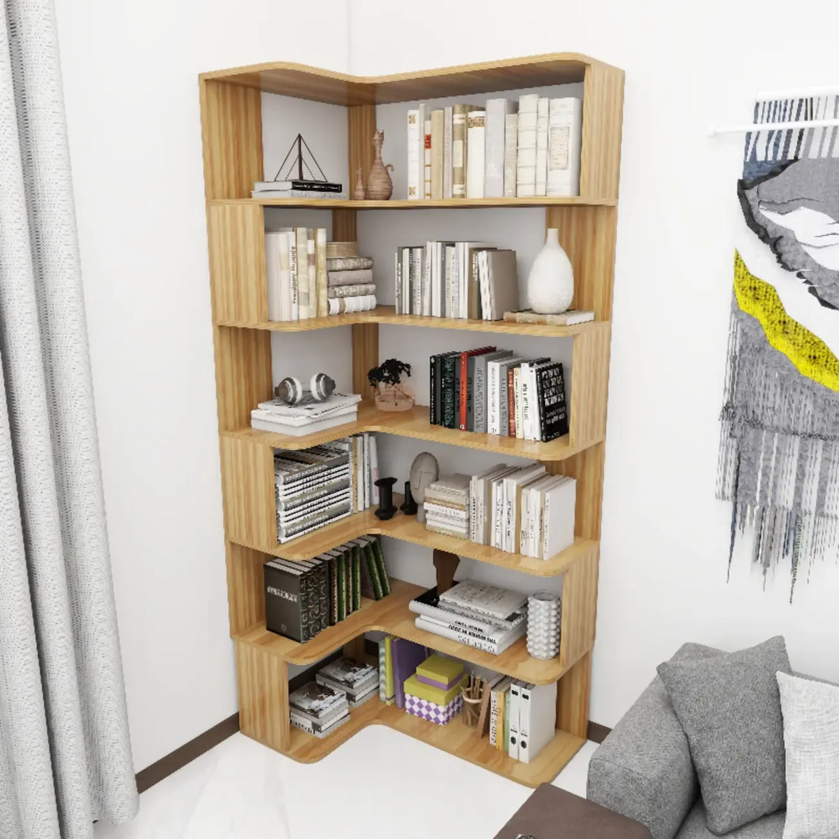 Libreria angolare in legno ingegnerizzato con 6 ripiani