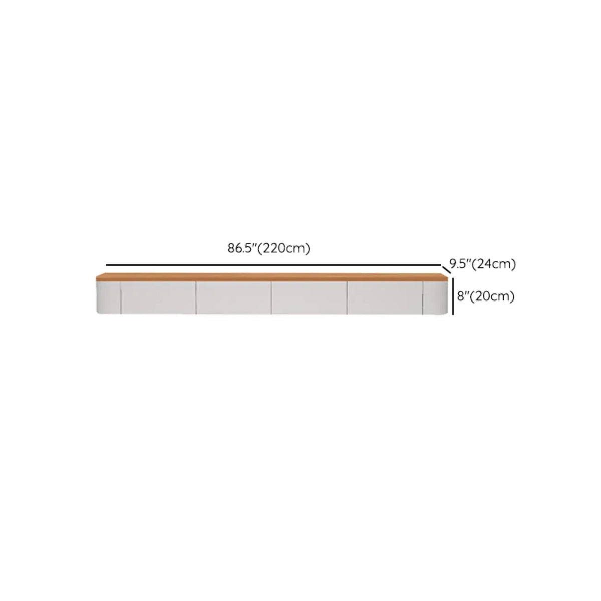 Meuble TV suspendu contemporain, long, en bois blanc, avec tiroirs