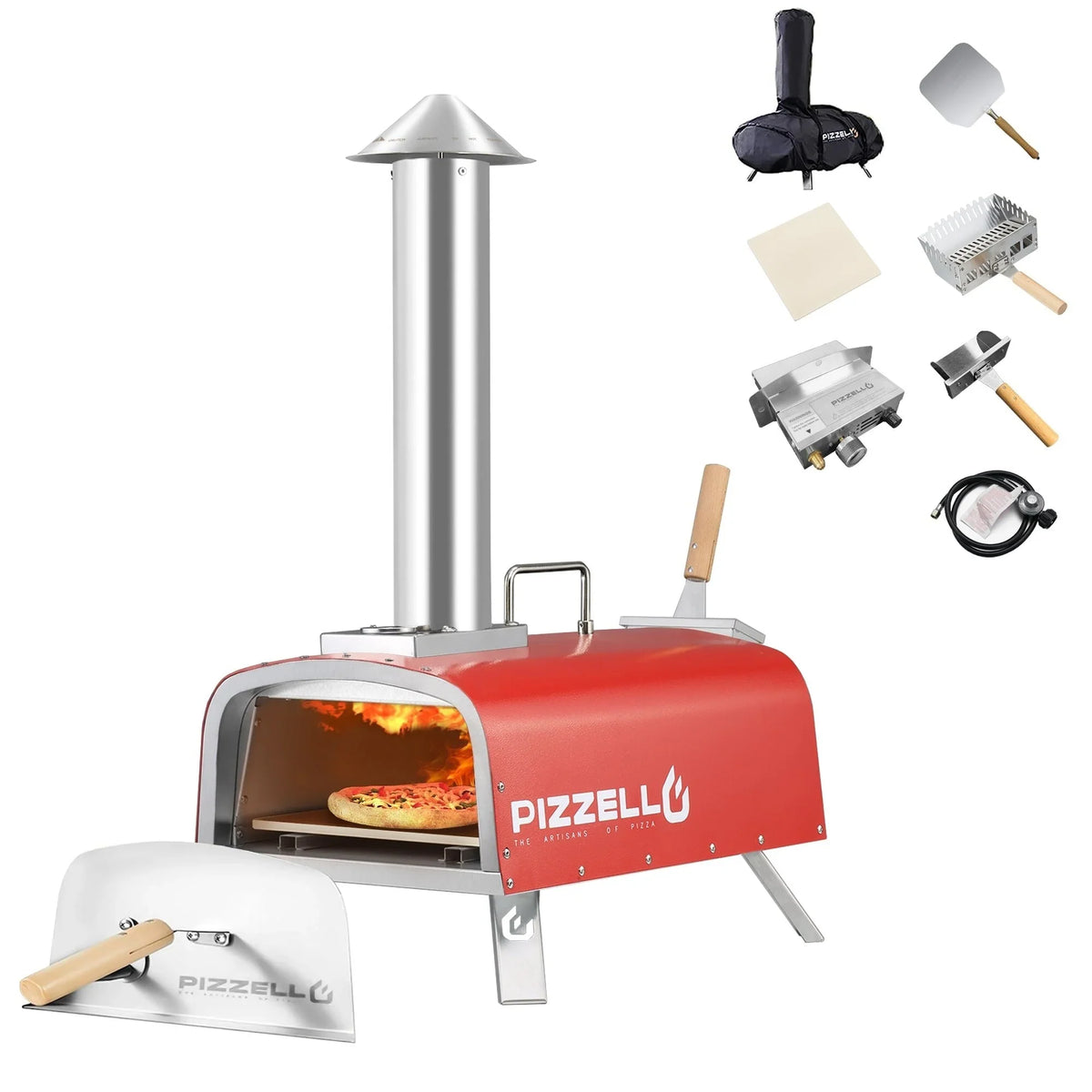 Multifuel-Pizzaofen für draußen, Pizzabäcker für Steinofenpizza mit Gasbrenner und Holzbox - 12 inch