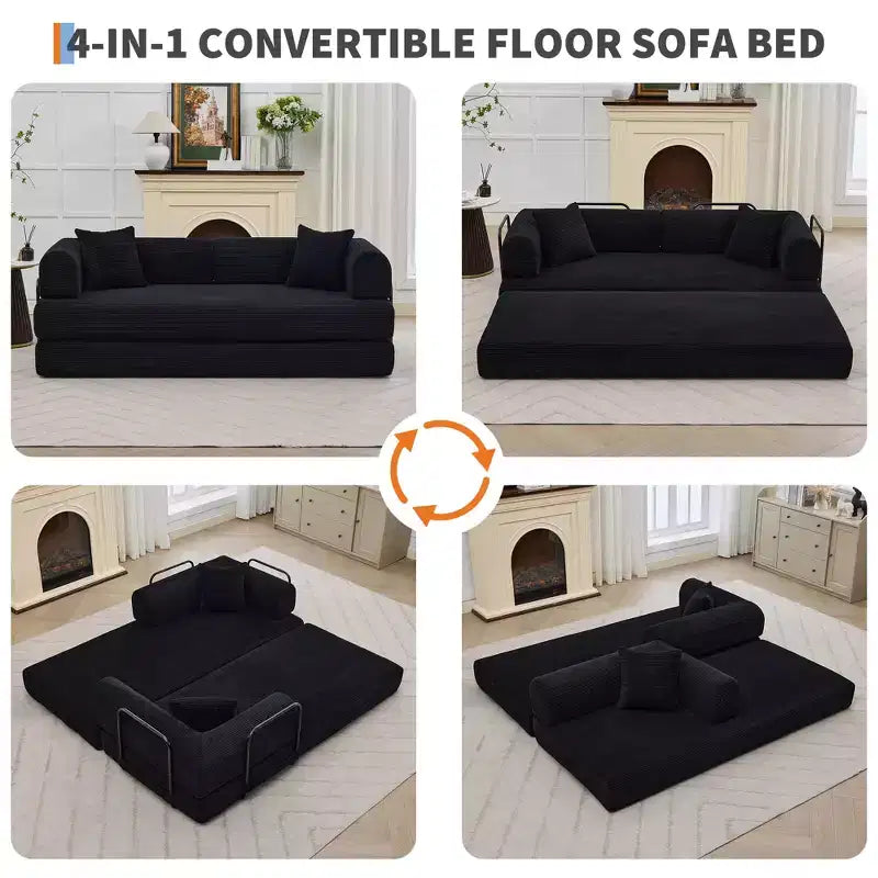 Canapé-lit convertible 4-en-1, matelas de sol pliant en velours côtelé sans cadre de 79 avec coussin, causeuse sans montage pour petit appartement