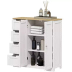 Meuble de salle de bains HOMCOM avec étagère réglable, meuble de rangement autoportant avec 4 tiroirs et 2 portes, blanc