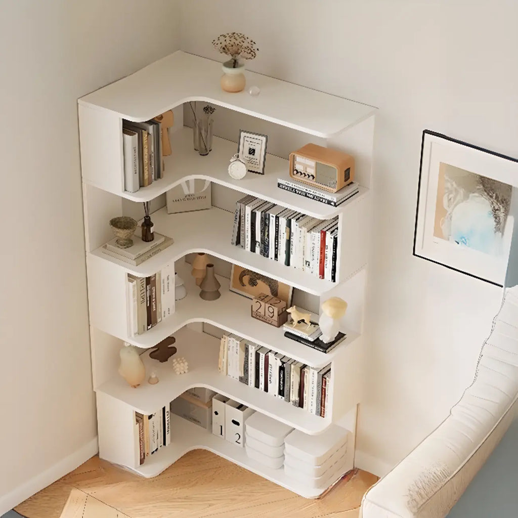 Libreria angolare in legno ingegnerizzato con 6 ripiani