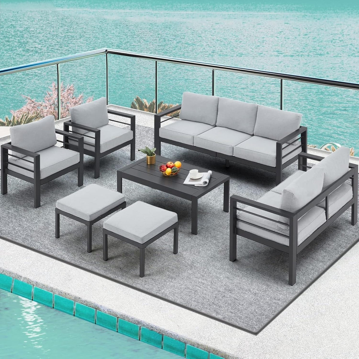 AECOJOY 7-teiliges Gartenmöbelset aus Aluminium für draußen